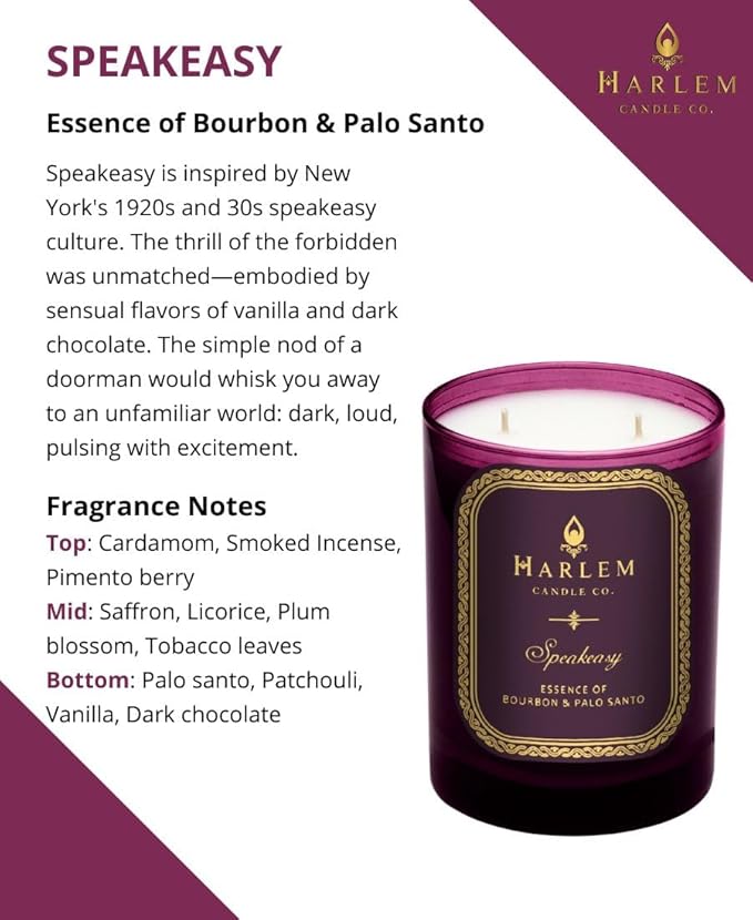 HARLEM CANDLE CO. Speakeasy - Luxury Scented Soy Candle, 11 oz - 80-Hour Burn Time | Palo Santo, Cardamom, Incense, Bourbon, Tobacco and Patchouli | Scented Candles for Home - Bloomnest