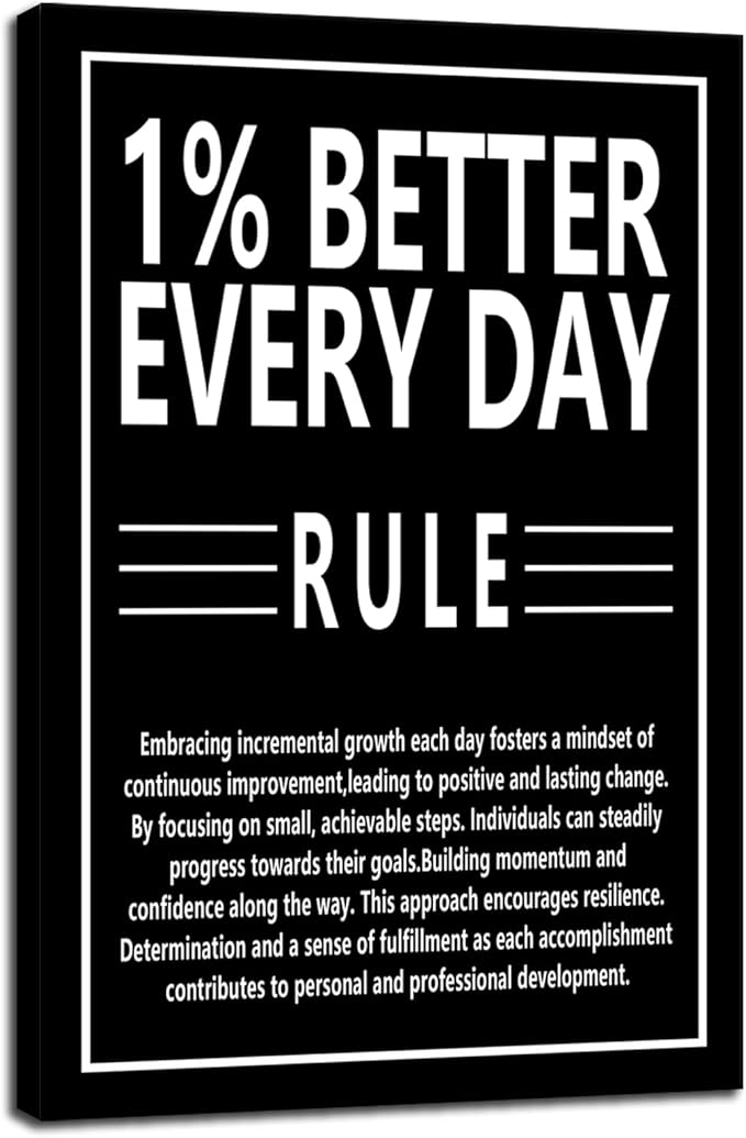 Motivational Wall Art Canvas Print Office Wall Decor 1% Better Every Day Rule Inspiring Framed Prints Inspirational Quotes for Wall Art Home Decor Living Room Bedroom Ready to Hang [12''W x 18''H] - Bloomnest