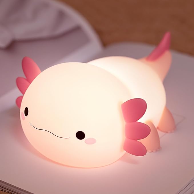 Axolotl Night Light, Cute Night Light for Kids, Animal Silicone Nursery Night Lamp, Timer Dimmable Rechargeable LED Nightlight, Soft Feeding Room Decor Bedside Lamp Gifts for Kids Girls Boys Women - Bloomnest