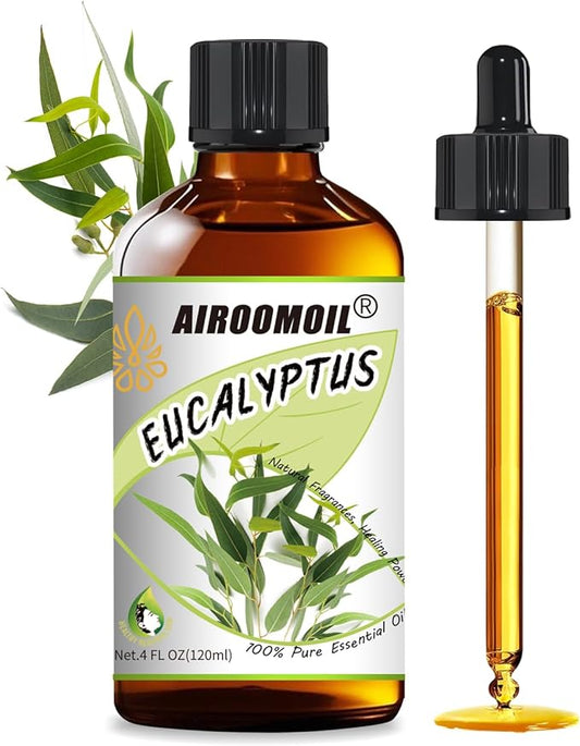Eucalyptus Essential Oil 4 fl oz, 100% Pure Undiluted Single Note Oil for Shower Steam, Diffuser, Laundry & DIY Cleaning, Aromatherapy, Large Bottle for Home & Daily Use Airoomoil