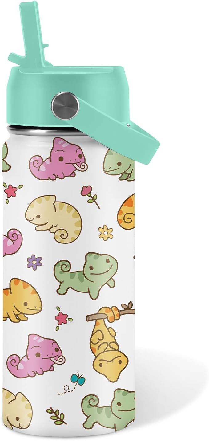Axolotl Gifts for Girls - 16oz Green Axolotl Water Bottle with Straw Lid, Stainless Steel Insulated Tumbler, Leak Proof, for Boys, Sport, Travel, School - Animal Lovers Children Birthday Gift Cup(1pc) - Bloomnest