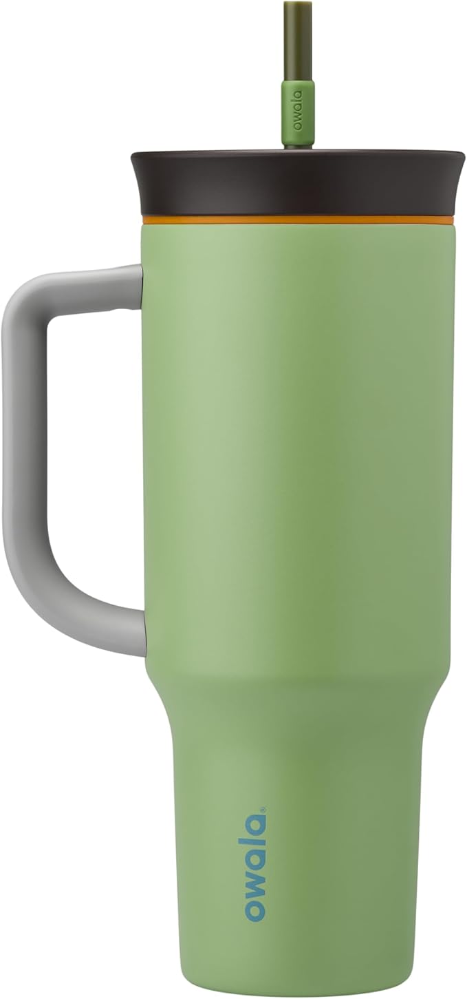 Owala Stainless Steel Triple Layer Insulated Travel Tumbler with Spill Resistant Lid, Straw, and Carry Handle, BPA Free, 40 oz, Green (Brave Adventures) - Bloomnest