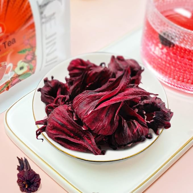 XIEJINJI Hibiscus Tea, Natural Dried Hibiscus Flowers, Herbal Tea, 3.5oz/100g Refreshing Tart Flavor, Caffeine Free, Resealable Bag - Bloomnest