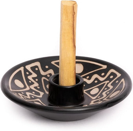 Palo Santo Holder with 5 Sticks - Luna Sundara Handmade Ceramic Incense Burner - Black & White Chulucanas Pottery from Peru - Smudge Bowl for Sage - Aromatherapy Gift Set LunaSundara