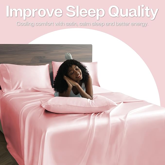 MR&HM Satin Pillowcase for Hair and Skin, Silk Satin Pillowcase 2 Pack, King Size Pillow Cases Set of 2, Silky Pillow Cover with Envelope Closure (20x36, Light Pink) - Bloomnest