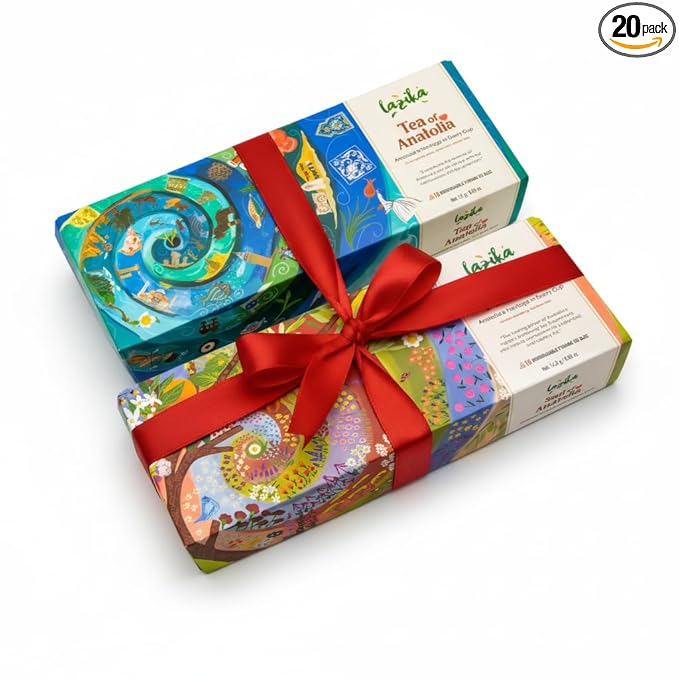 Lazika Tea Variety Pack with Lovely Presentation Box Pack of 2, Black, Green and Herbal Tea Sampler Gift Set, 10+10 Counts, Premium Collection with Pyramid Infuser Bag - Bloomnest