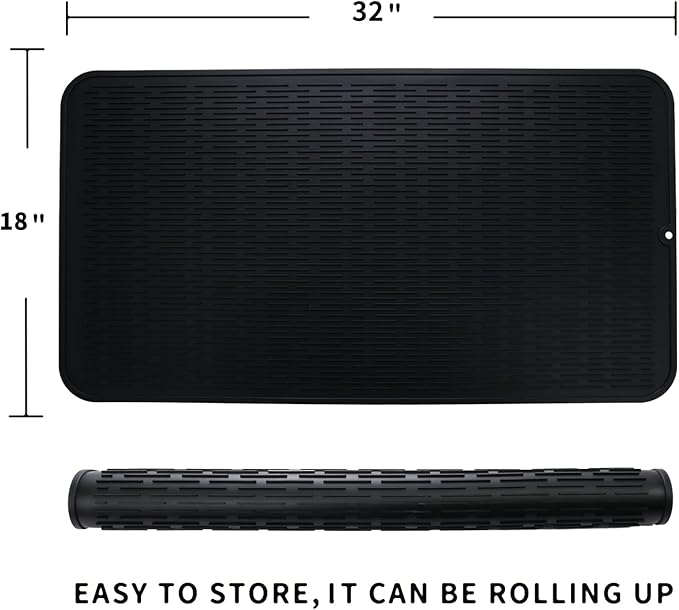 Silicone Dish Drying Mat for Multiple Usage,Easy clean,Eco-friendly,Heat-resistant Silicone Mat for Kitchen Counter or Sink,Refrigerator or Drawer Liner Black 4XL 32 inches x 18 inches - Bloomnest