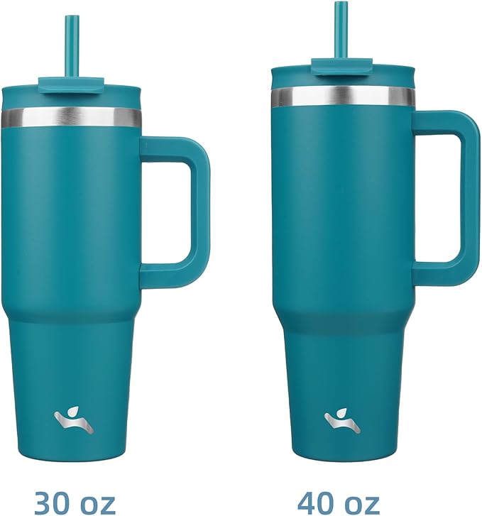 40 oz Tumbler with Handle and 2 Straws,2 in 1 Lid Insulated Water Bottle Stainless Steel Travel Coffee Mug,Blue - Bloomnest