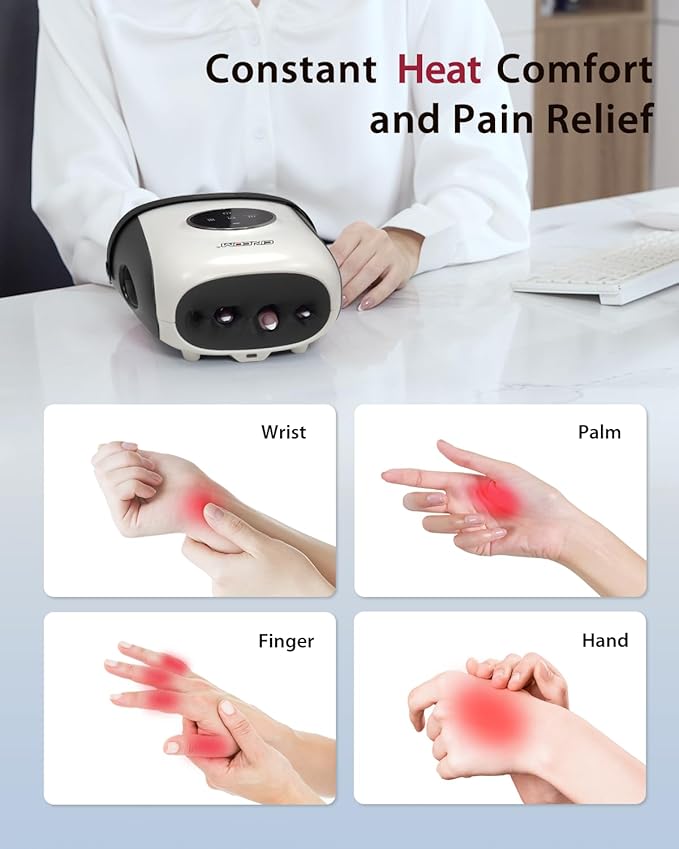 CINCOM Hand Massager with Heat and Compression, Finger and Palm Massage Machine for Pain Relief, Arthritis and Improved Circulation, Gifts for Women (Crow)