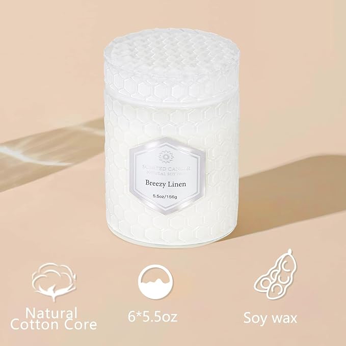 6 Pack Aromatherapy Candles for Home Scented, Gifts Set for Women, Natural Soy Wax Jar, 33 oz 240 Hour Long Lasting, for Birthday, Valentine's Day, White - Bloomnest