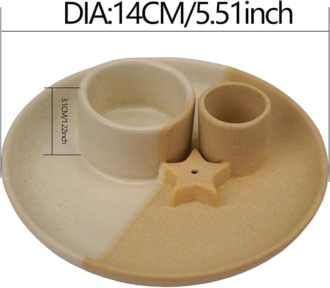 4 in 1 Incense Holder, Ceramic Incense Stick and Palo Santo Holder,Sage Holder for Burning- 5.5" Ceramic Ash Catcher Tray for Meditation and Yoga Room (Star Sand) - Bloomnest
