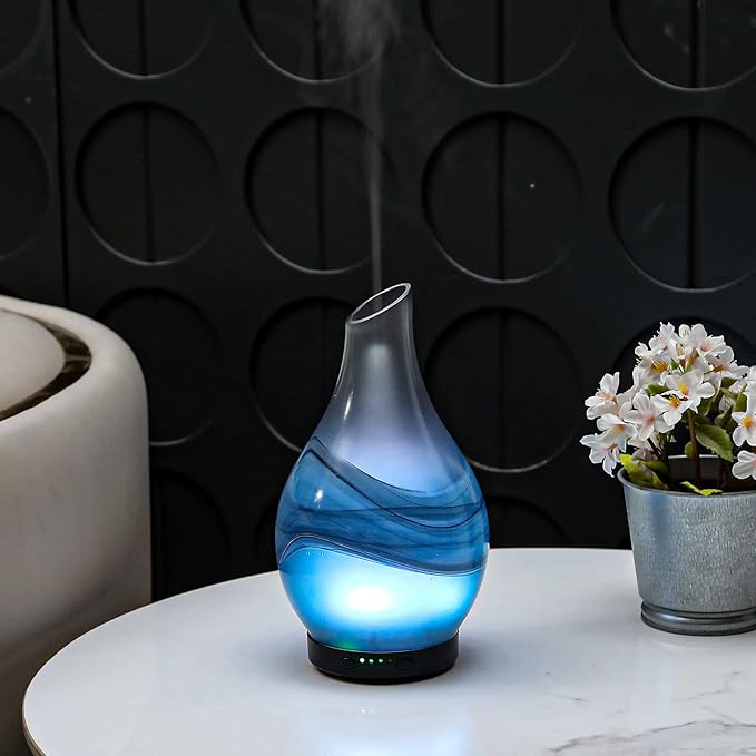 MAXWINER Essential Oil Diffusers Handmade Art Glass Ultrasonic Aromatherapy Diffusers with 7 Colors Lights Changing, Waterless Auto Shut-Off, Time Setting for Home, Office, Room 120ml - Bloomnest