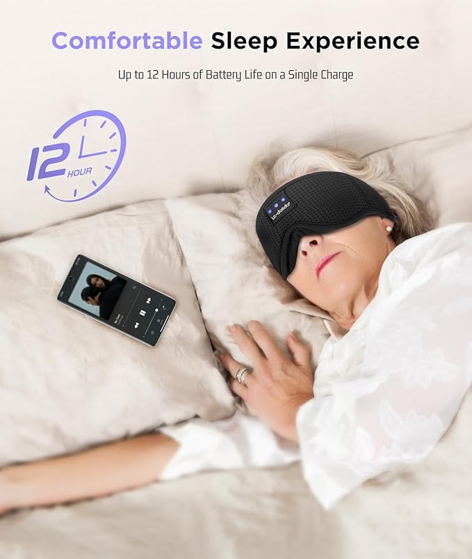 LC-dolida Sleep Mask Bluetooth Headphones Weighted Sleeping Mask 3D Eye Mask Pressure Relief Night Sleep Eye Mask Music Sleeping Headphones for Side Sleepers Meditation Gifts for Men Women - Bloomnest