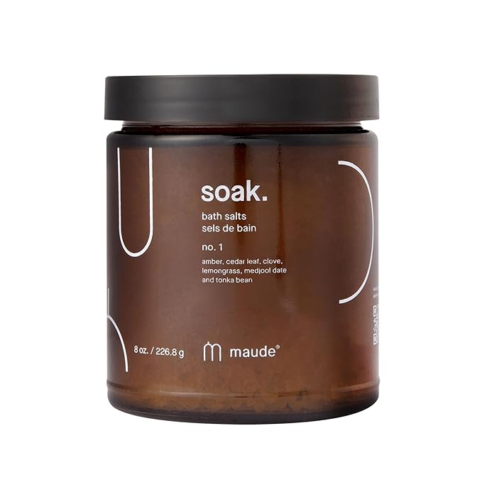 Maude Soak No. 1 - Nourishing Mineral Bath Salts - Hand-Harvested Dead Sea Salt with Magnesium & Potassium Chloride - Soften & Rejuvenate Skin - Notes of Amber, Cedar Leaf & Clove (8 oz) - Bloomnest