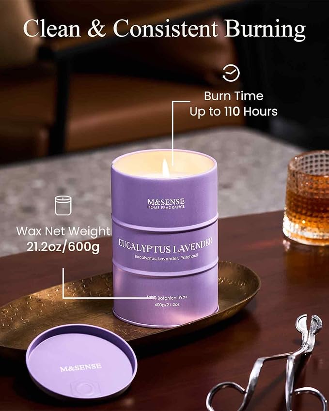 M&SENSE Eucalyptus Lavender Scented Candles Large, Natural Soy Candles 21.2oz 120 Hour Slow Burning,Aromatherapy Candle for Stress Relief Meditation Relaxing - Bloomnest