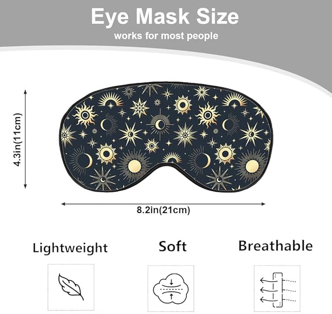 Mystical Night Eye Mask Sleeping Mask Gold Sun Moon and Stars Space Galaxy Black Sleep Masks Silky Soft Eye Cover for Women Men Shading Blindfold for Air Travel Sleeping - Bloomnest