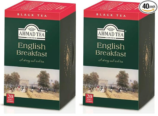 Ahmad Tea Black Tea, English Breakfast Teabags, 20 ct (Pack of 2) - Caffeinated & Sugar-Free - Bloomnest