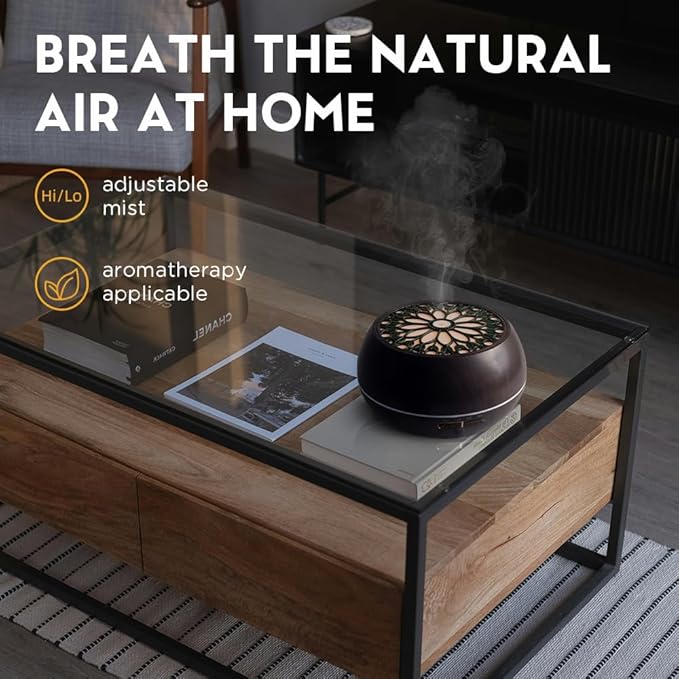 550ml Large Capacity Essential Oil Diffuser with 6 Aromatherapy Oils Set,Ultrasonic Air Humidifier with Timer and 7 Color LED Night Light Waterless Auto-Off Dark Wood Grain - Bloomnest