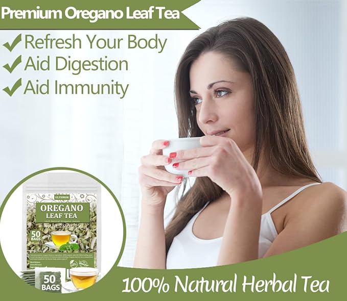 Premium 50 Oregano Tea Bags, Made with 100% Natural Oregano Leaves, No Additives & Caffeine Free. - Bloomnest