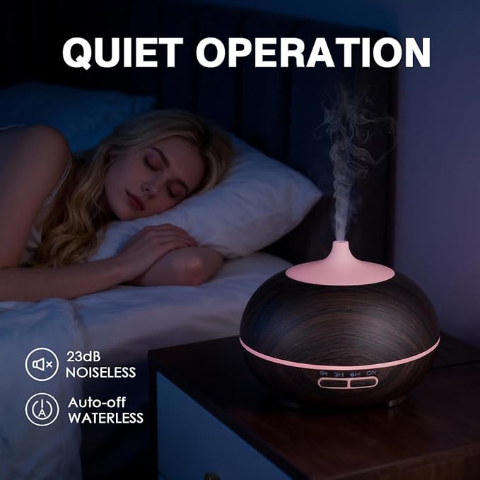 550ml Large Capacity Essential Oil Diffuser with 6 Essential Oil Set, Aromatherapy Ultrasonic Air Humidifier with Timer Setting, 7 Color LED Night Light and Waterless Auto-Off Functions for Home, Spa - Bloomnest