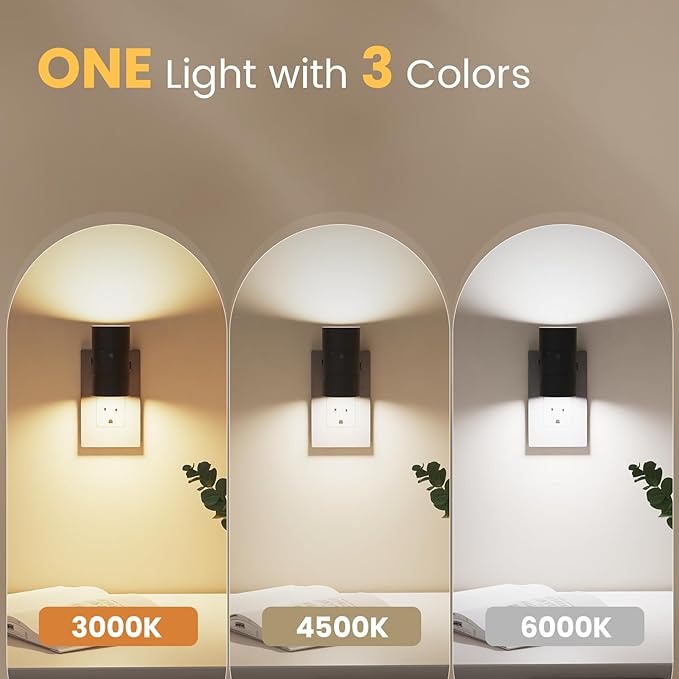 VOLISUN Night Lights Plug into Wall, Dimmable LED Nightlight with Dusk to Dawn Light Sensor, 0-100LM Adjustable Brightness, 3 Color Temperatures, Smaller Plug Black 2 Pack for Hallway,Bedroom,Bathroom - Bloomnest