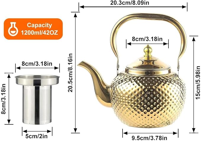 SANQIAHOME 1200ml teapot with Infuser stainless steel Water Boilers lifting handle Tea Maker Water Kettle for Induction/Gas gold