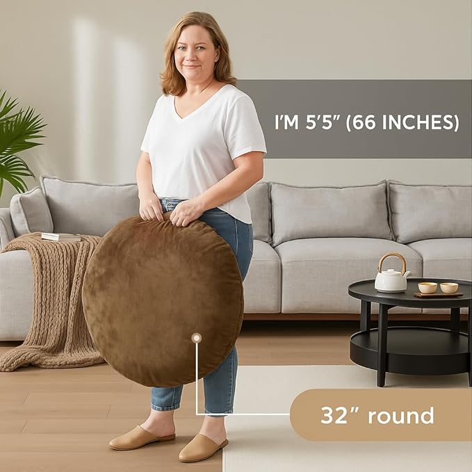 Codi Meditation Cushions Set of 2 – Large Round Floor Pillows for Adults with Removable Washable Cover, Soft and Supportive Floor Cushion for Yoga, Seating and Dog Bed, 32 inch - Coffee - Bloomnest