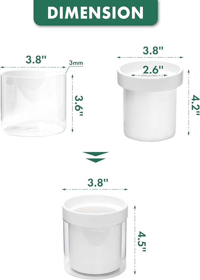 Phoenix Vine 4 Inch Self Watering Planter, White Terracotta Clay Pot with Glass Reservoir for Indoor Plants, Herbs, Flowers, Set of 2, 52-B-E-2 - Bloomnest