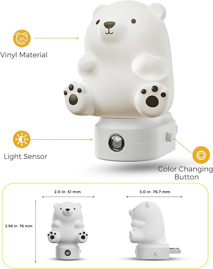 L LOHAS LED Night Light for Kids, 3D Cute Bear Night Light Plug in, Dusk to Dawn Nursery Night Lights, RGB+Soft White 3000K, 3 Lighting Modes, Christmas Birthday Gifts, Room Decor, Children - Bloomnest