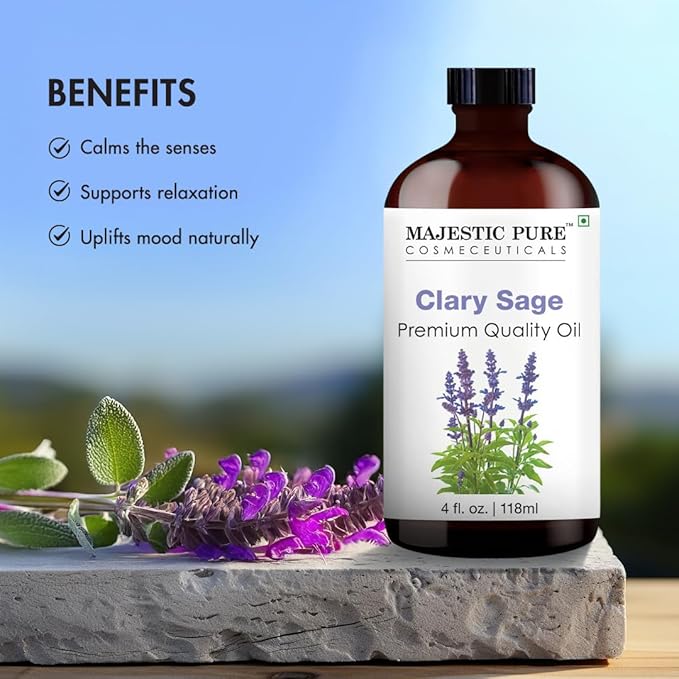 Majestic Pure Clary Sage Essential Oil with Glass Dropper - Huge 4 Fl Oz - 100% Pure and Natural Clary Sage Oil - Premium Grade Essential Oils for Diffuser, Aromatherapy, Soap and Candle Making - Bloomnest