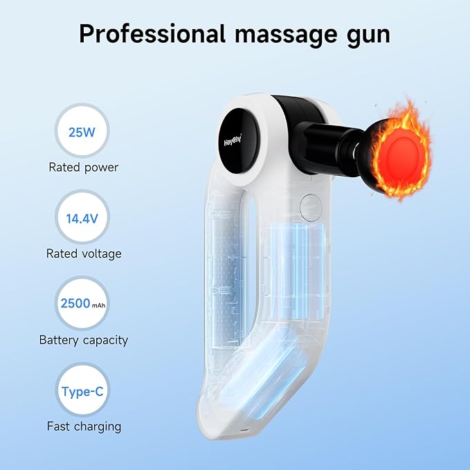 Deep Tissue Massage Gun with Heat, 12mm Amplitude Percussion Massager for Athletes & Muscle Relief, Professional Handheld Masssger Gun for Neck, Back, Shoulder, Leg, Gift for Men, White - Bloomnest