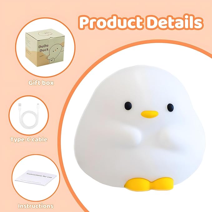 Cute Duck Night Light for Kids,Duck Squishy Lamp for Girls,Super Cute & Soft Touch Silicone Lamp for Bedrooms Nursery,Unique Kids Room Decor Gift Toy for Boys Girls Women(2 Levels) - Bloomnest