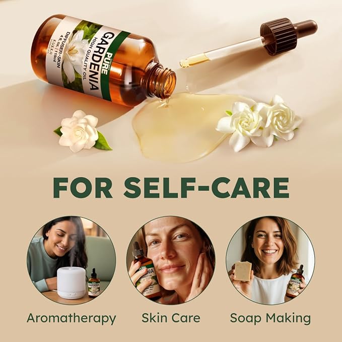 KUKKA Gardenia Essential Oils - 4 Fl Oz - for Hair, Skin, Diffuser, Aromatherapy & DIY Soap Making Scent - Bloomnest
