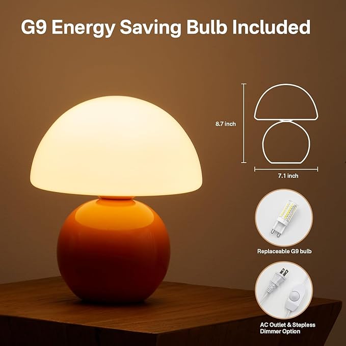 Mushroom Lamp Table Lamp for Bedroom,Desk Bedside Small Lamps for Living Room Night Stands,Mushroom Decor Cute Mini Modern Mid Century Lamps,Unique Aesthetic Home Living Room Decor(Orange) - Bloomnest