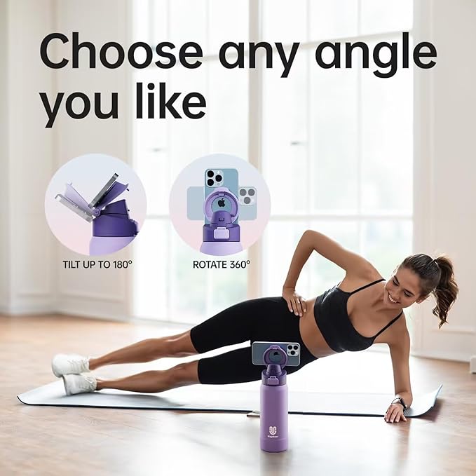 Insulated Magnetic Water Bottle - Reusable Stainless Steel Bottle with MagSafe Compatible Phone Holder - Keeps Cold for 24 Hours - Perfect for Gym, Sports, and Travel - Lavender 32oz Magcheer