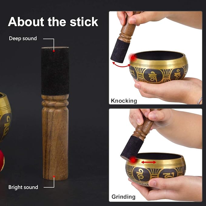 Tibetan Handcrafted Nepal Singing Bowl, 4.5 inch Master Healing Grade, Pure Tone Sound Art Bowls Meditation Accessories Set for Yoga, Chakra Healing, Mindfulness, Stress Relief, Self-Regulation Gift - Bloomnest