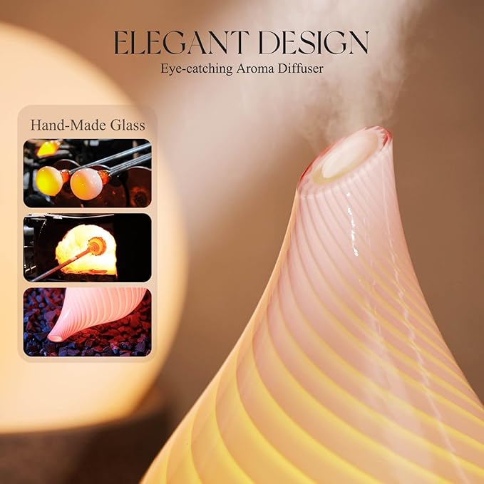 Porseme 150ml Essential Oil Diffuser Glass Color Changing Aroma Air Diffusers Aromatherapy Ultrasonic Cool Mist Humidifier 6 Running Hours Waterless Auto-Off for Sleeping Yoga Office Spa (Pure Pink) - Bloomnest