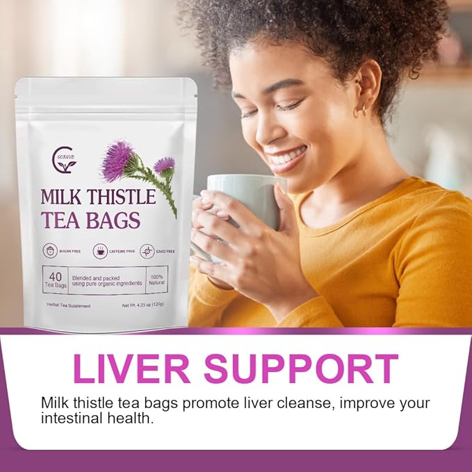 Organic Milk Thistle Tea Bags, 40 Teabags, 3g/Bag - Supports Liver Function, Liver Detox and Overall Health, Certified Free - Bloomnest