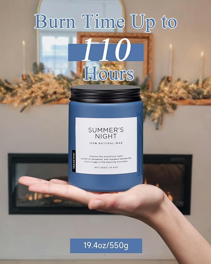 M&SENSE Summer's Night Soy Candle, Large 2 Wick, 19.4oz Up to 110 Hours Burn Time, Natural Scented for Home, Manly Candle in Glass Jar for Bedroom - Bloomnest