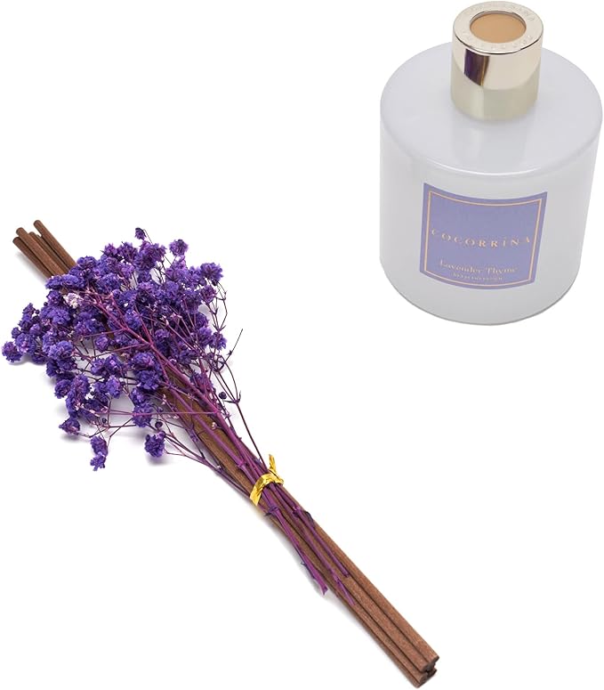 Cocorrína Premium Reed Diffuser Set with Preserved Baby's Breath & Cotton Stick Lavender Thyme | 6.76 Fl.oz Scent Diffuser for Bedroom Bathroom Home Décor - Bloomnest