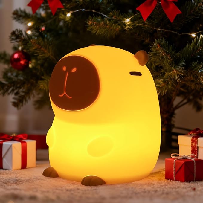 Capybara Night Light for Kids, Squishy Lamp, 1200mAh Long-Lasting Battery, Rechargeable Touch Control, Dimmable with 30-Min Timer, Capybara Gifts for Nursery Halloween Bedroom Decor - Bloomnest