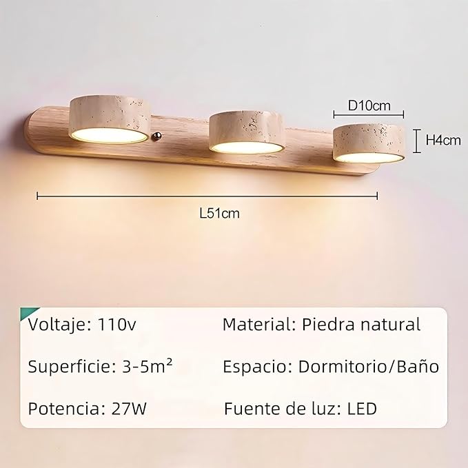 Japanese Wabi-Sabi LED Wall Sconce with Natural Stone Shade,Vintage Swivel Wall Lights,Modern Wall Sconce for Bathroom Mirror, Kitchen,Dining Room,Hallway,Vanity Lighting (B, 3 Heads) - Bloomnest