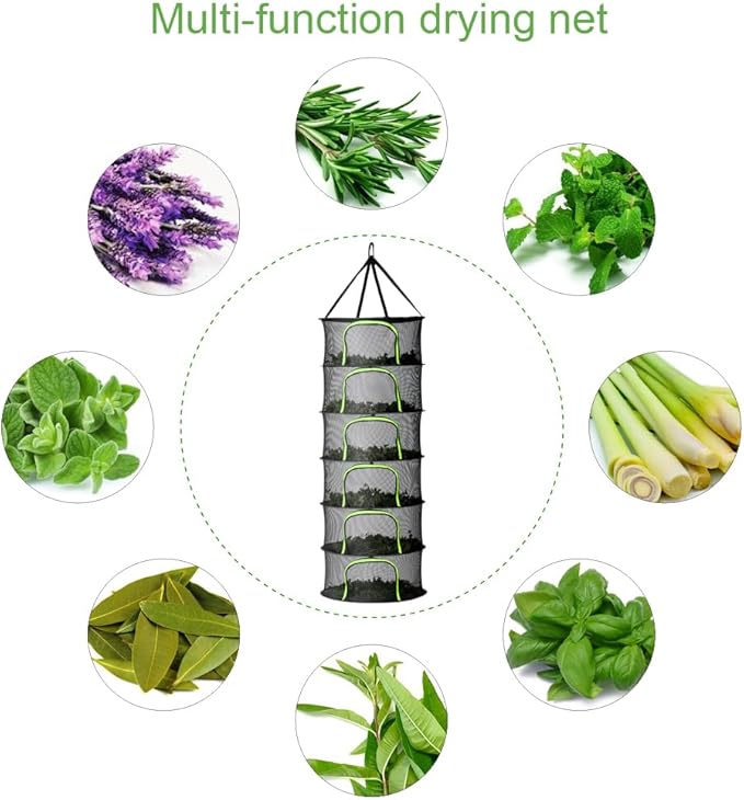 Herb Drying Rack Hanging Mesh 6 Layer - Ht 40", W 23.4"- with Double-Zipper, Garden Pruning Shear, S Hook, for Drying Herbs, Plants, Seeds, Buds | Outdoor, Hydroponics Herb Dryer Hanging Rack - Bloomnest