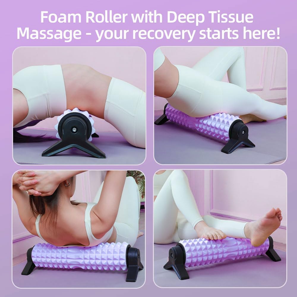 RUNWE Foam Roller with Stand - Bracket Foam Roller for Back Pain, 21 inch Trigger Point Deep Tissue Massage Roller, Medium Density Grid Bracket Foam Rollers, Leg Roller for Muscles Deep Tissue