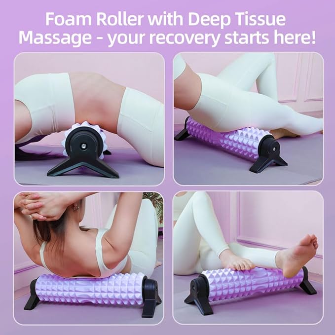 RUNWE Foam Roller with Stand - Bracket Foam Roller for Back Pain, 21 inch Trigger Point Deep Tissue Massage Roller, Medium Density Grid Bracket Foam Rollers, Leg Roller for Muscles Deep Tissue - Bloomnest