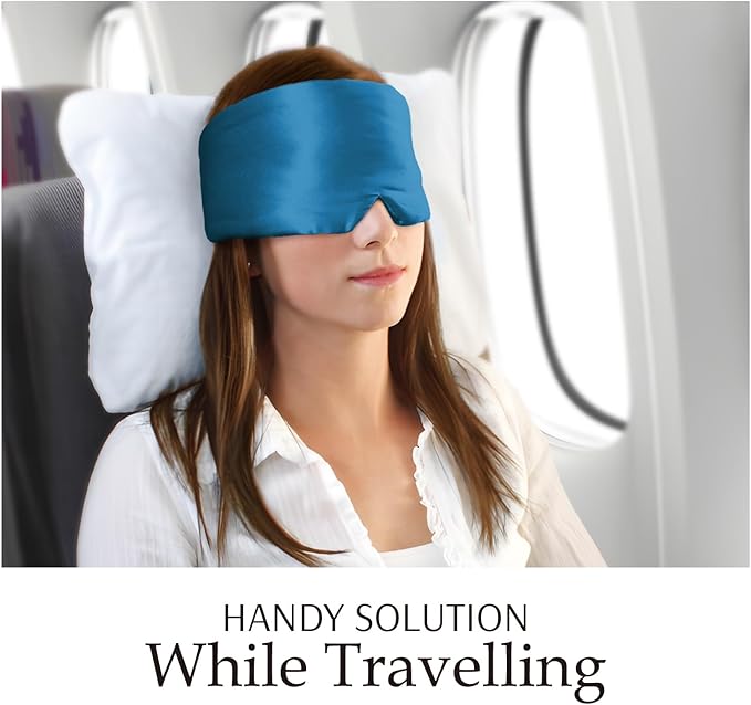 Zenssia 100% Mulberry Silk Sleep Mask Eye Mask for Man and Woman with Adjustable Headband, Full Size Large Sleep Mask & Blindfold for Total Blackout for All Night Sleep, Travel & Nap- Peacock Blue - Bloomnest