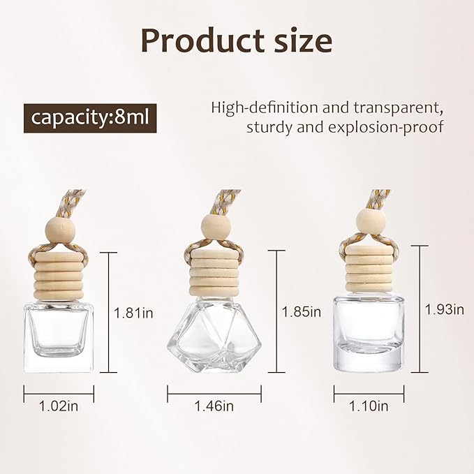 Hanging Car Air Freshener Diffuser, 60Pcs 8ml Empty Glass Essential Pendant Bottles, Automotive Oil Aromatherapy Fragrance Perfume jars - Bloomnest