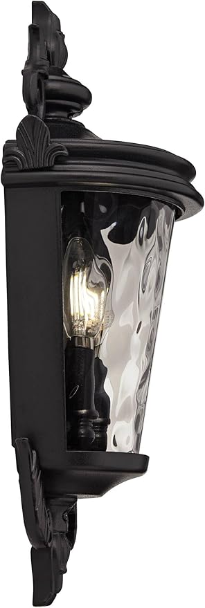 John Timberland Casa Marseille European Outdoor Wall Light Fixture Textured Black Scroll 17" Clear Hammered Glass for Exterior House Porch Patio Outside Deck Garage Yard Front Door Garden Home - Bloomnest