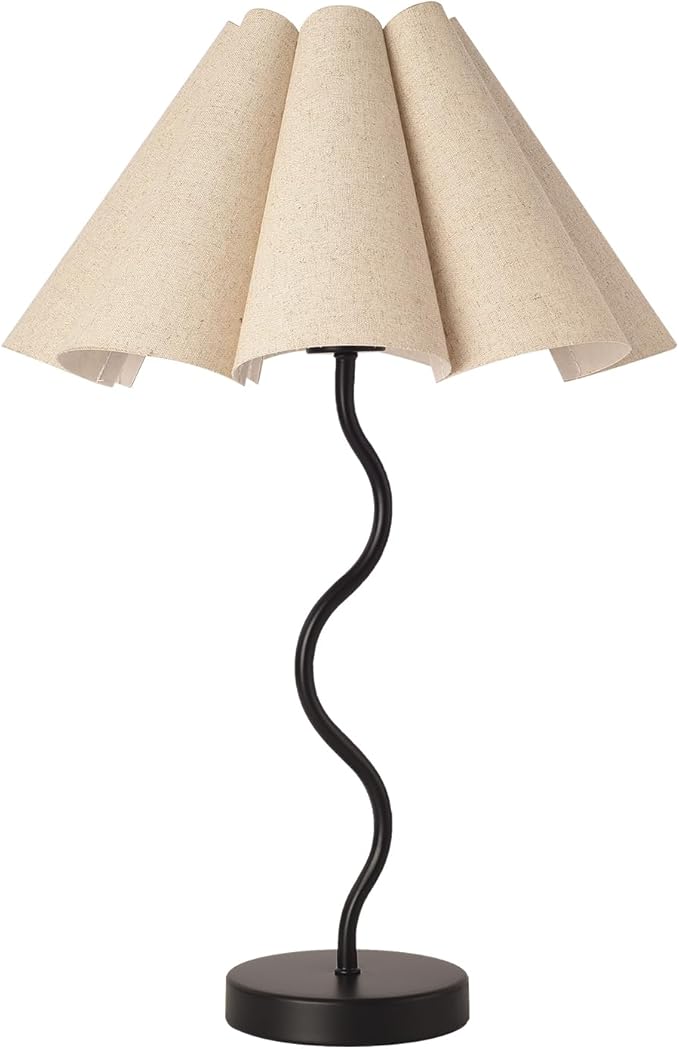 KUNJOULAM Small Table Lamp, Bedside Nightstand Lamp with Umbrella Form Fabric Lampshade Black Base, Morden Mini Desk Lamp for Bedroom Home Office Decor - Bloomnest