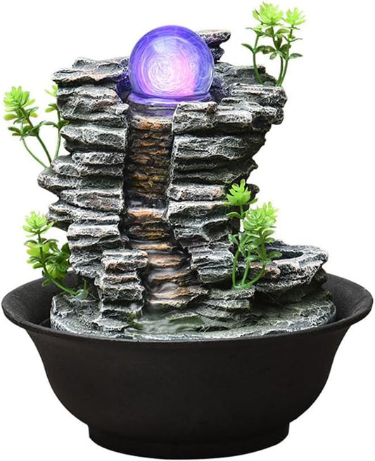 Tabletop Fountain House Decor Waterfall Fountain with Color-Changing LED Light for Office, Living Room, or Bedroom,Relaxing Indoor Tabletop Water Fountain(2815) - Bloomnest